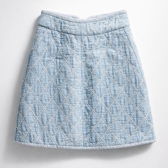 Sandro Quilted Denim Mini Skirt, Front Zip, light blue, A-line, 34 (XS), EUC - Picture 6 of 14